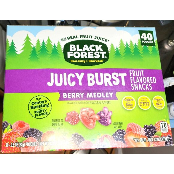 Black Forest Juicy Burst Fruit Flavored Berry Medley 40 Pouch 0.8 oz 22g Pouches - Picture 2 of 15